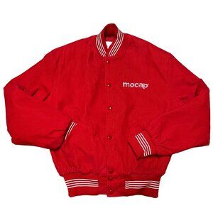 VTG RED CORDUROY BOMBER JACKET SZ L USA MADE QUILTED LINER WEINSTOCK CONESTOGA